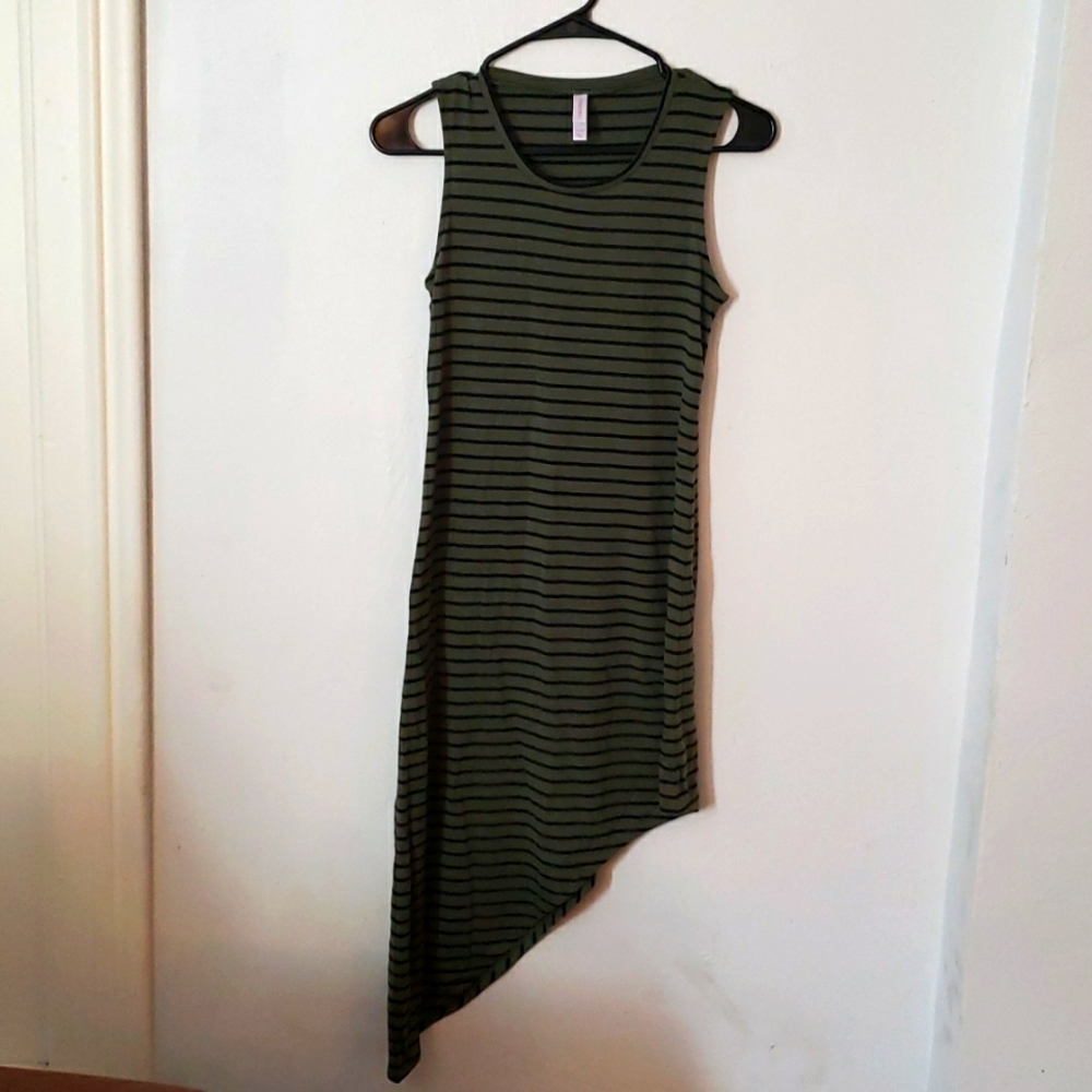 xhilaration | Olive Green & Black Striped Asymmetrical Dress | XS | NWOT